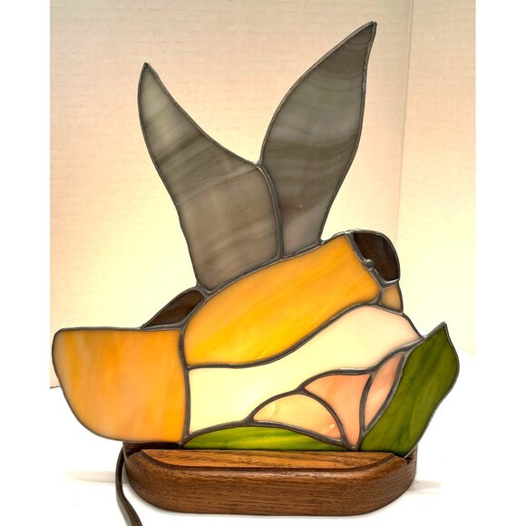 TIFFANY STYLE Stained Glass Hummingbird Flower Table Lamp Night Light Wood Base - Picture 10 of 10